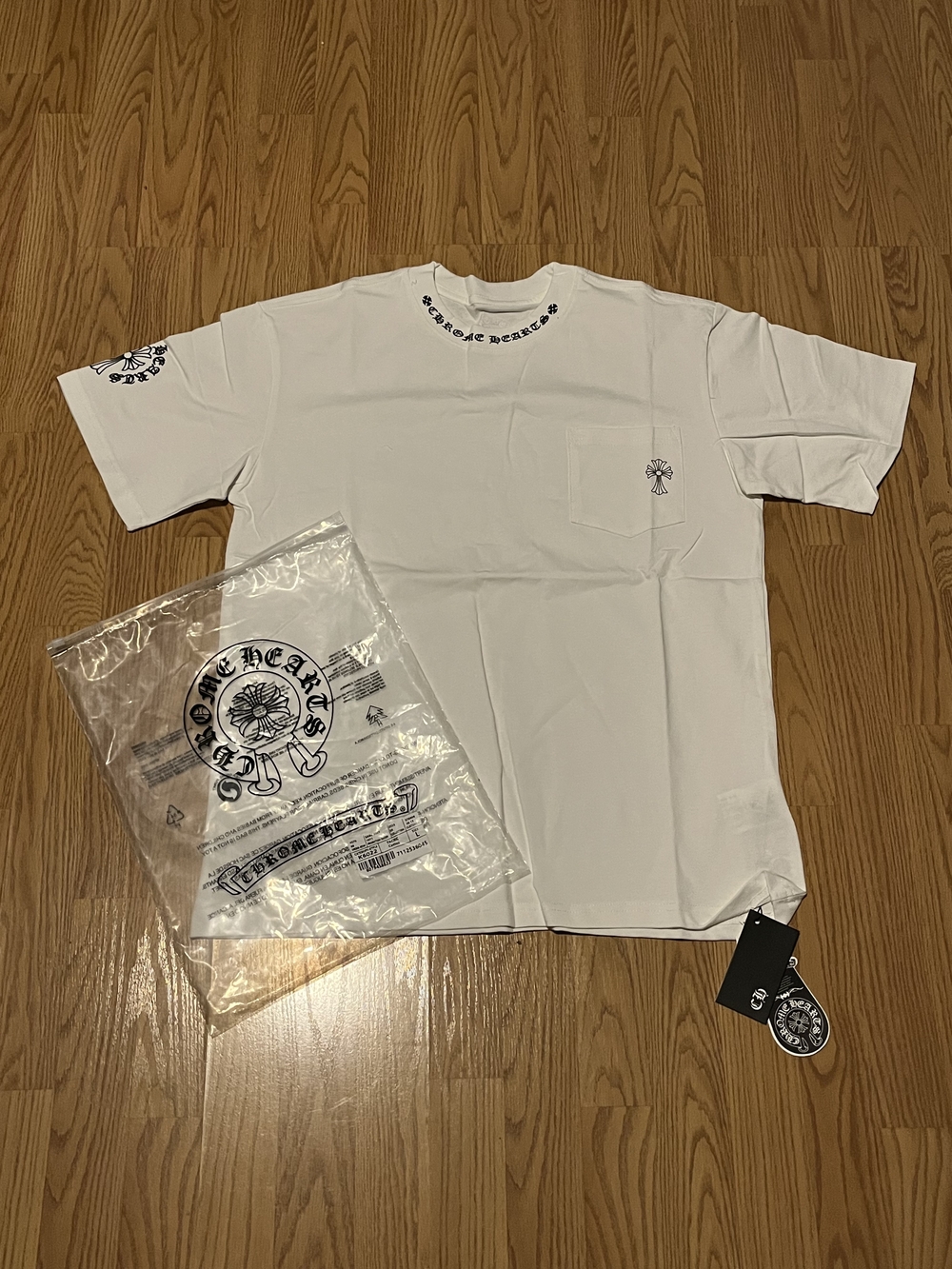 White Chrome Hearts Graphic Pocket T‑Shirt with Logo Accent